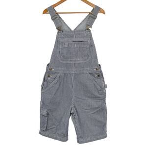 Duluth Trading Railroad Engineer Striped 100% Cotton Gardening Short Overalls S